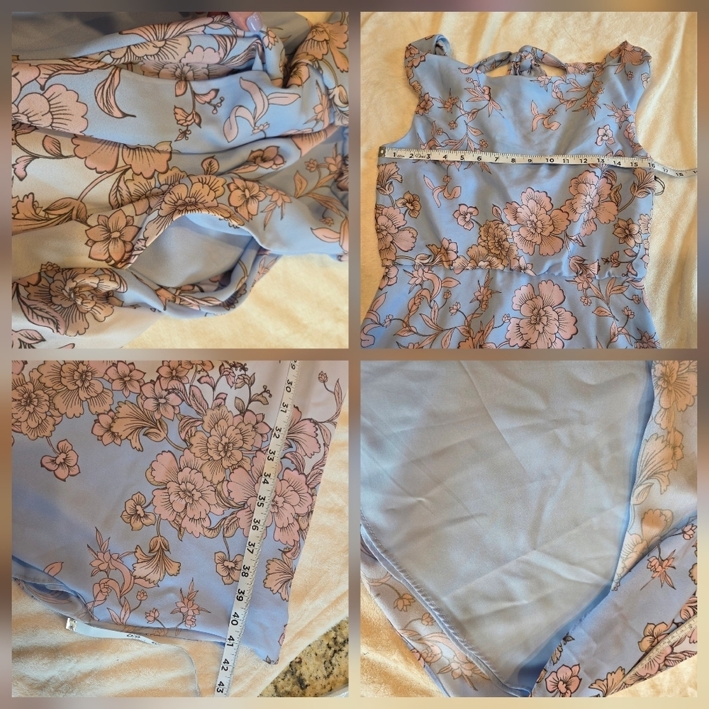 Vince Camuto Blue Floral Dress Sz 2 Lined Back Zip & Tie Sleeveless NWT Pockets - Picture 15 of 16